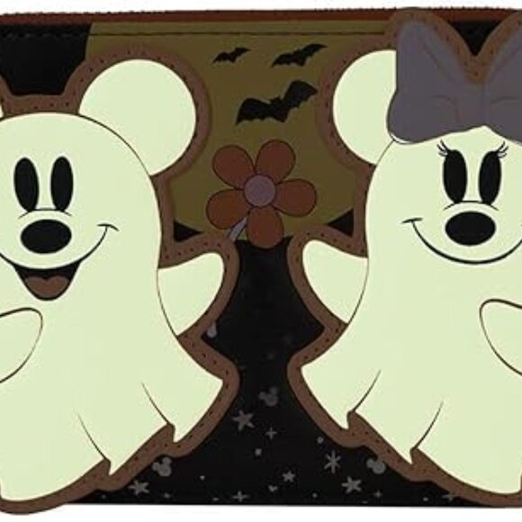 Disney Mickey and Minnie Floral Ghost Glow Zip Around Wallet - Picture 2 of 5